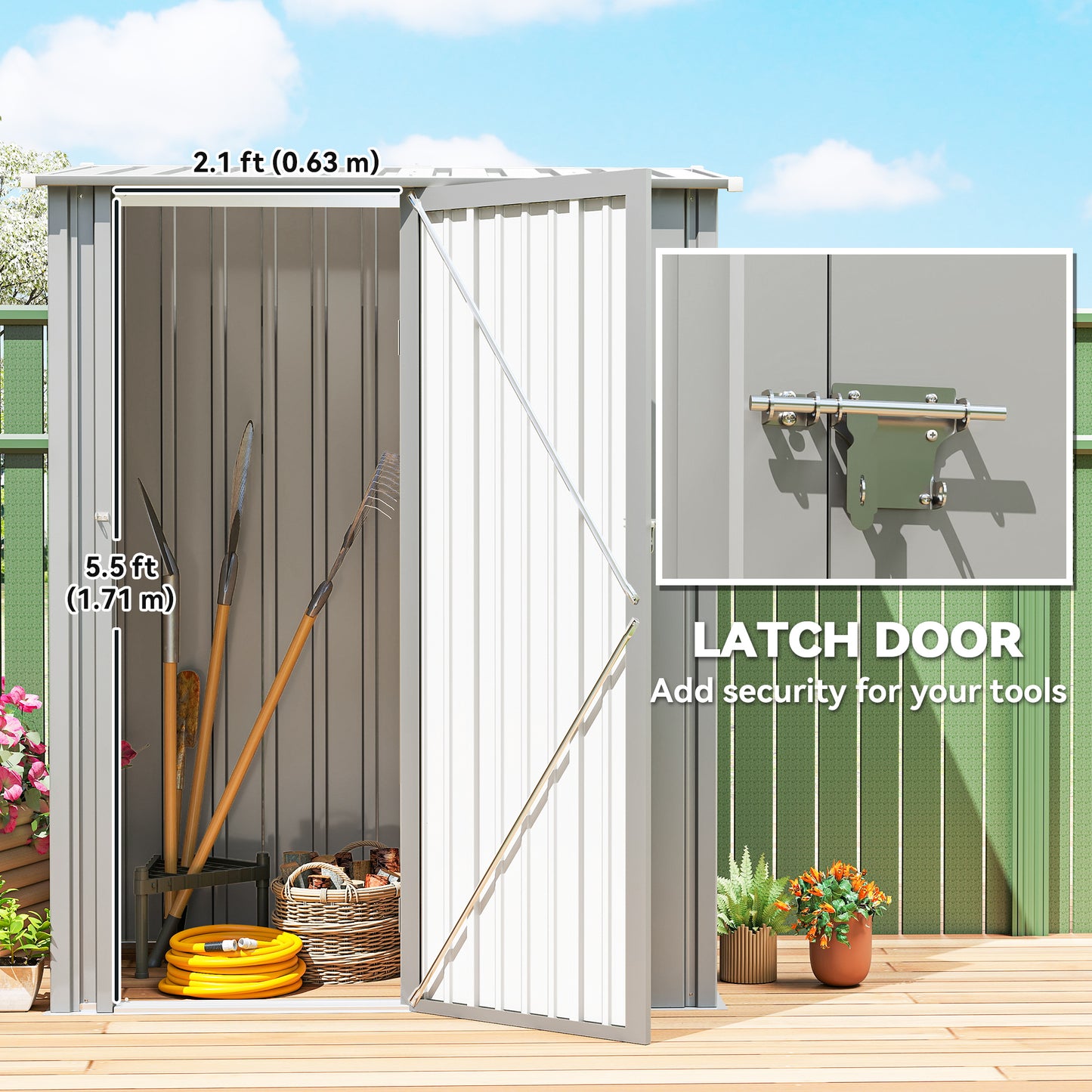 Outsunny 5ft by 3ft Garden Storage Shed Metal Outdoor Shed With Sloped Roof Aluminium Grey Weather Resistant