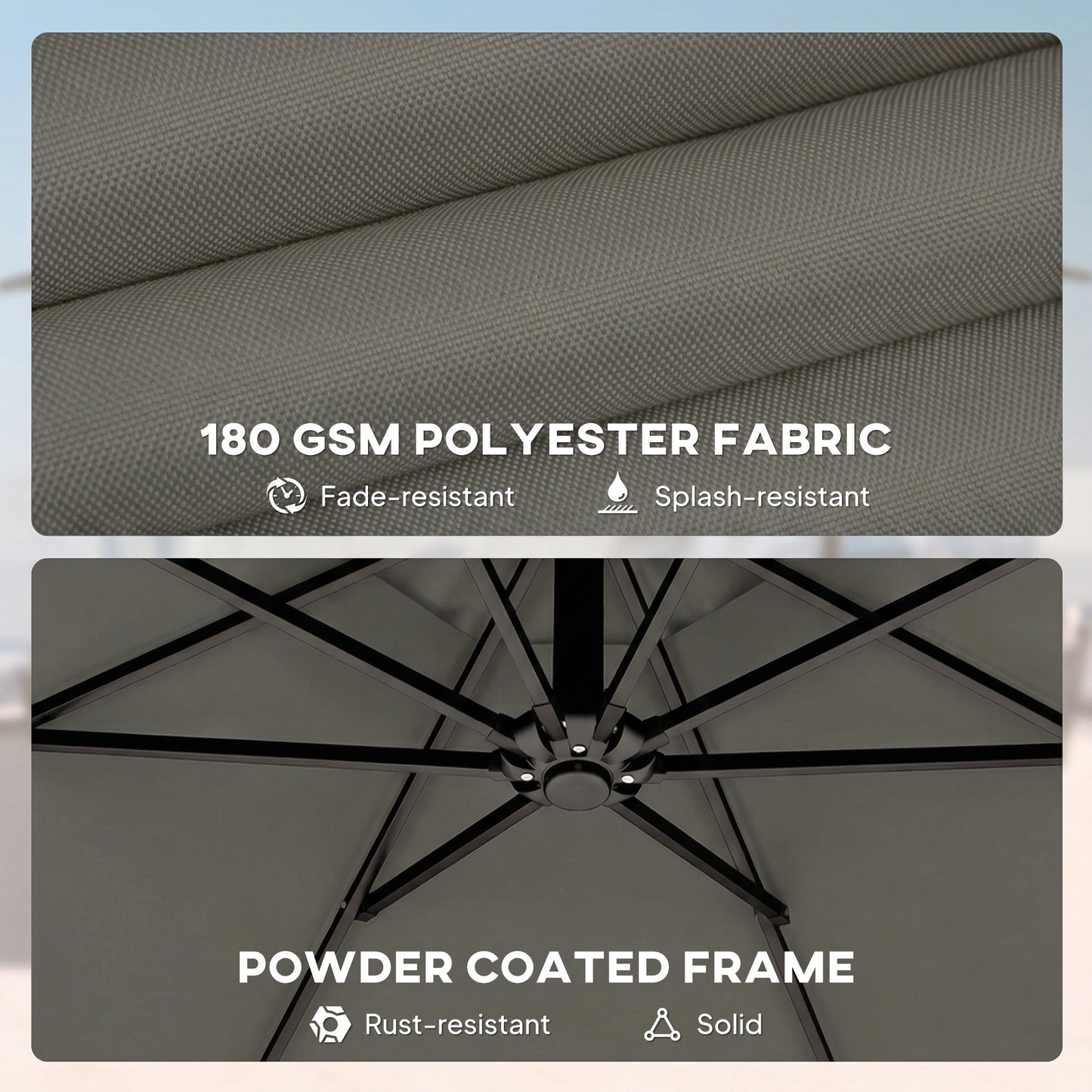 Outsunny 3m Garden Cantilever Parasol With Cover Round Overhanging Umbrella 360 Degree Rotation Tilt Grey