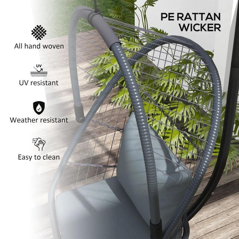 Outsunny PE Hanging Swing Chair w/ Cushion, Patio Hanging Chair, Grey - ALL4U RETAILER LTD