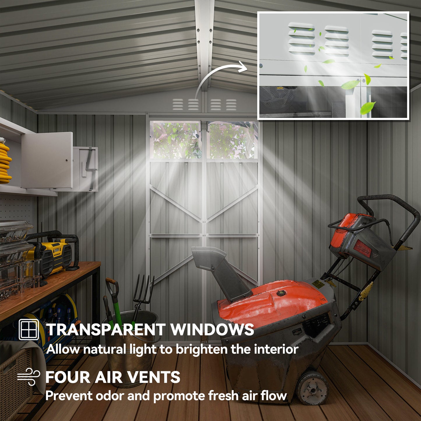 Outsunny 8 X 4 Ft Metal Garden Shed With Window 4 Vents Lockable Door Waterproof Galvanised Steel Tool Storage Shed