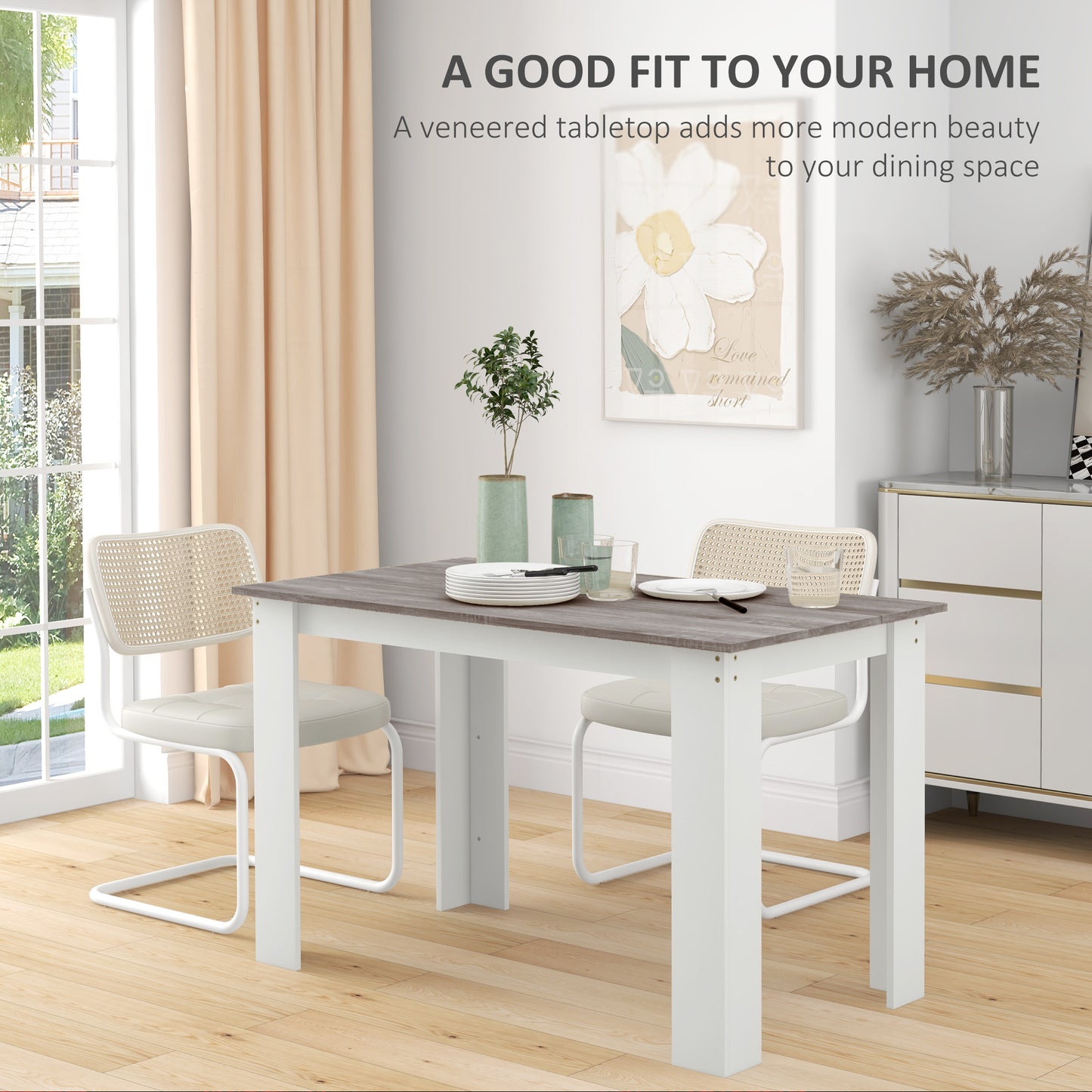 HOMCOM Dining Table For Four To Six People Kitchen Table With Wood Effect Grey Melamine Surface For Dining Room