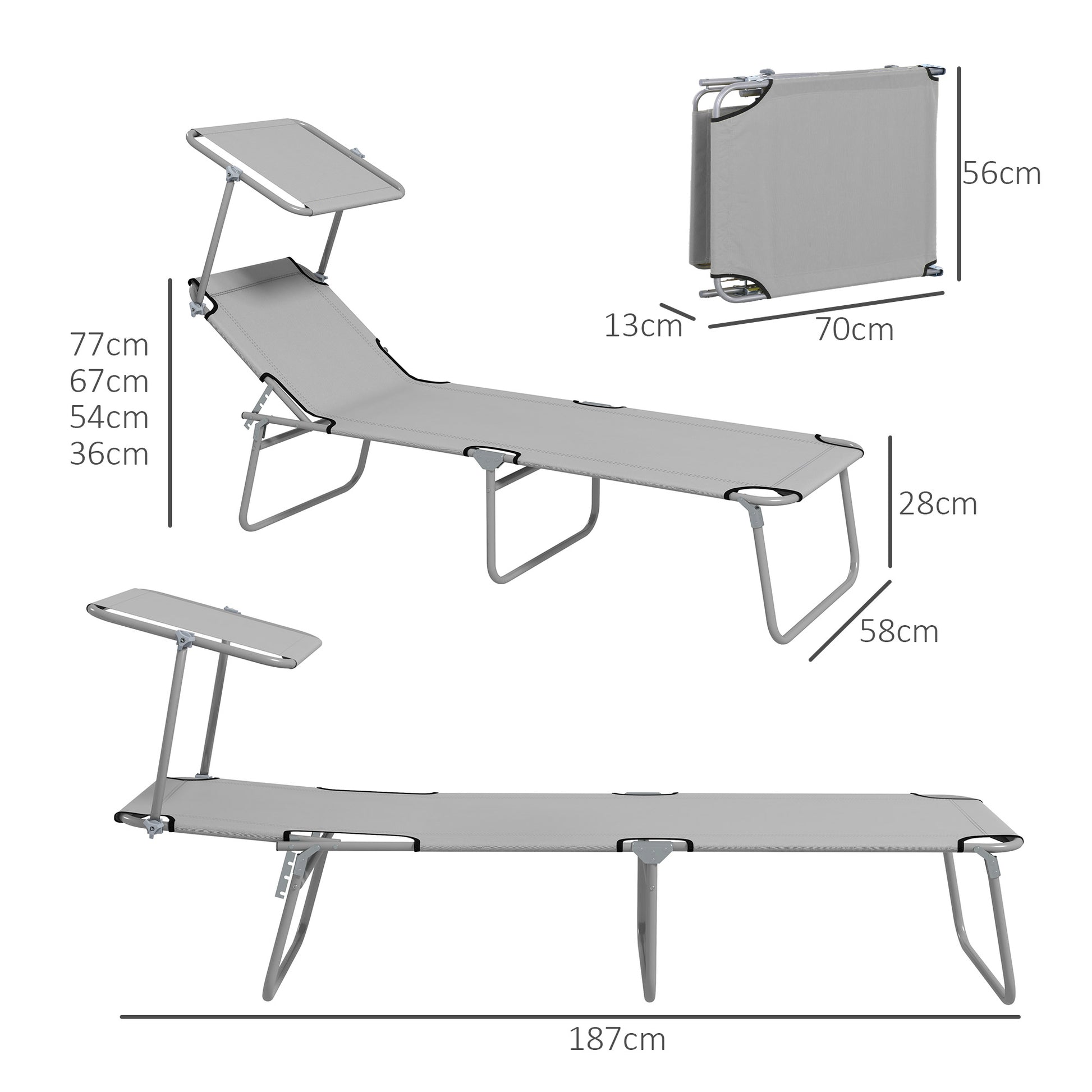 Outsunny Adjustable Outdoor Sun Lounger Set of 2 with Canopy Shade | Reclining Folding Chairs - ALL4U RETAILER LTD