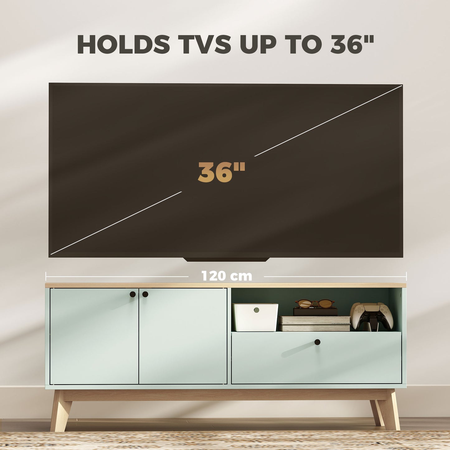 HOMCOM 36 Inch TV Stand Cabinet With 2 Doors And Drawer And Adjustable Shelf Entertainment Center For Modern Living Room