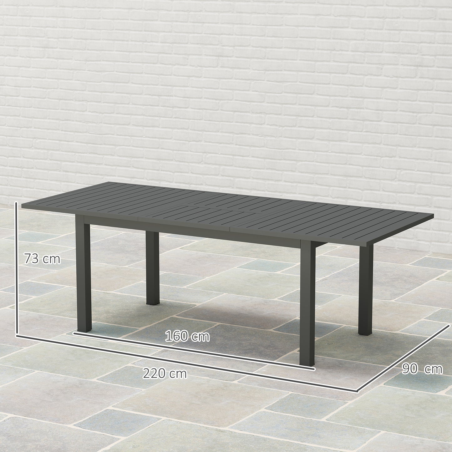 Outsunny Aluminium Extending Garden Table With Slatted Top And Butterfly Leaf For Six To Eight People Grey