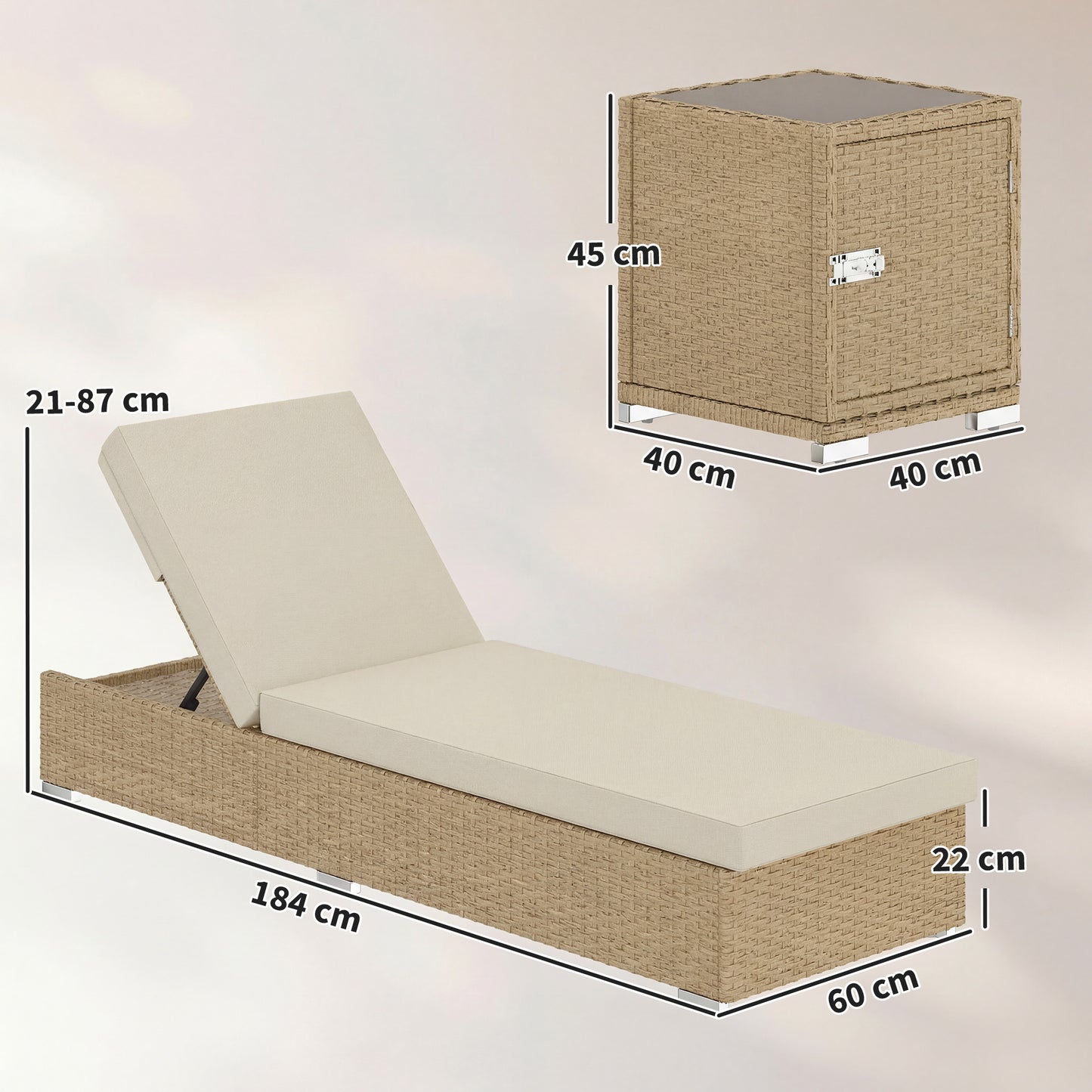 Outsunny Rattan Sun Loungers Set Of 2 With Side Table Adjustable Back Cushions Beige Garden Recliners