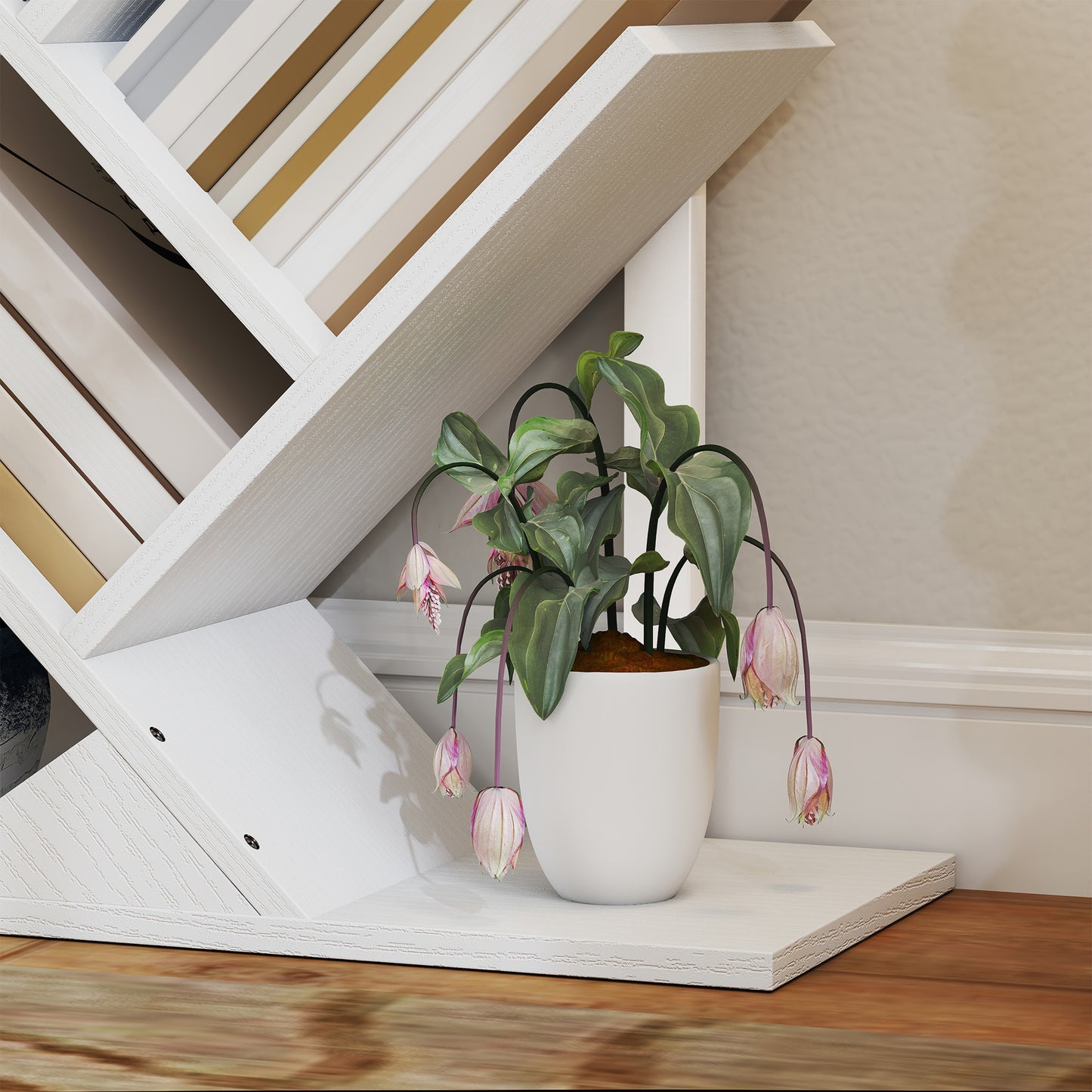 HOMCOM 9-Tier Tree Bookshelf Bookcase Freestanding Industrial Steel Frame Display Storage White