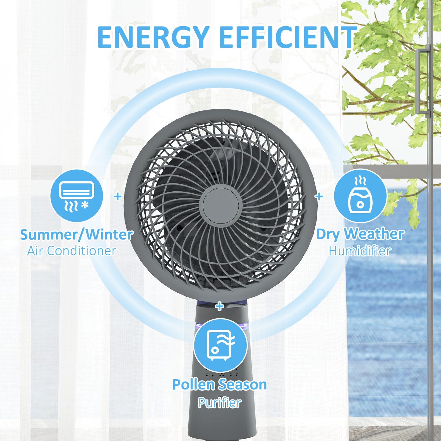 HOMCOM Pedestal Air Circulation Fan With Oscillation Grey Light Off 3 Speeds Ideal For Home And Bedroom Use