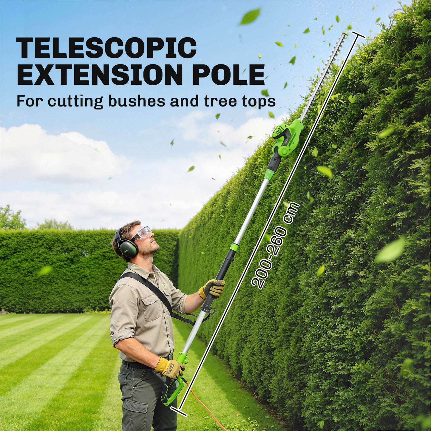 Outsunny 2.6m Corded Extendable Hedge Trimmer With 90 Degree Adjustable Head 450W Electric Hedge Cutter Long Reach
