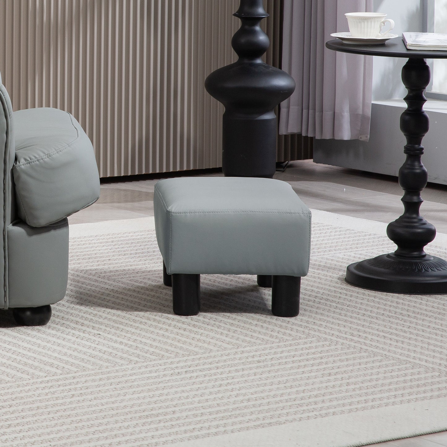 Homcom Pu Leather Footstool With Four Plastic Legs Grey Cushioned Stool For Living Room Supports Up To 110kg