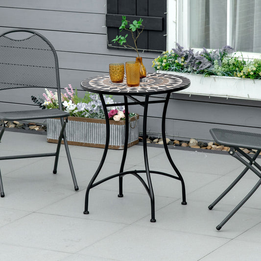 Outsunny Î¦60cm Mosaic Outdoor Patio Table - Black