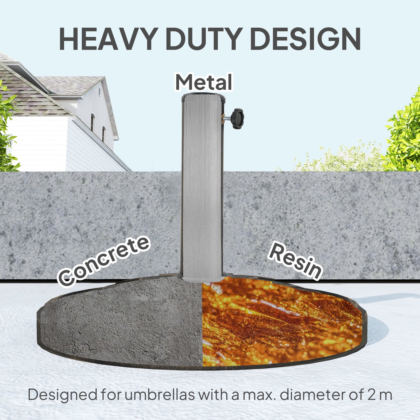 Outsunny 12kg Resin Garden Parasol Base Round Umbrella Stand Heavy Duty for 32 38 48 mm Poles Bronze Tone