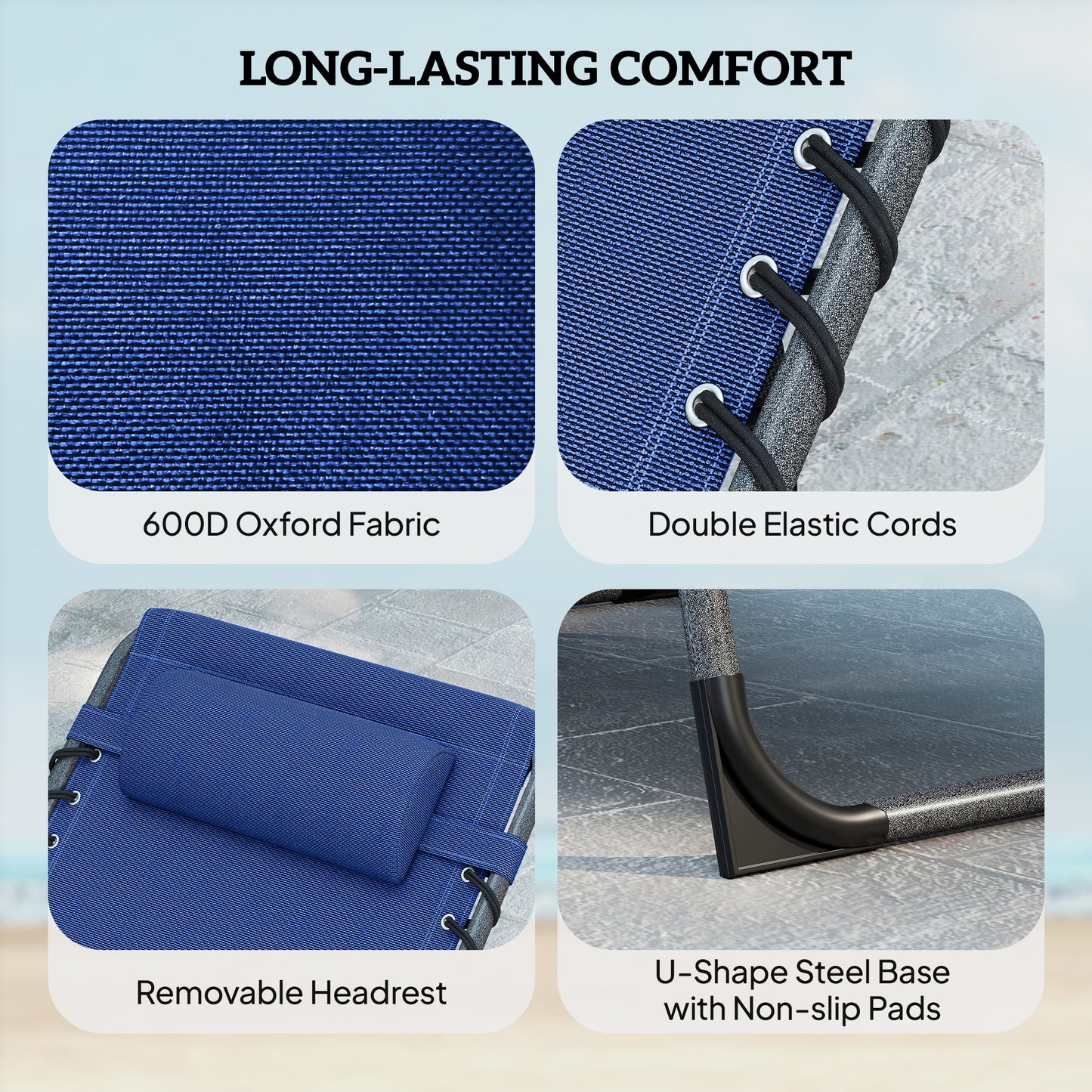 Outsunny Five Position Adjustable Reclining Sun Loungers Set Of 2 In Dark Blue With Steel Frames