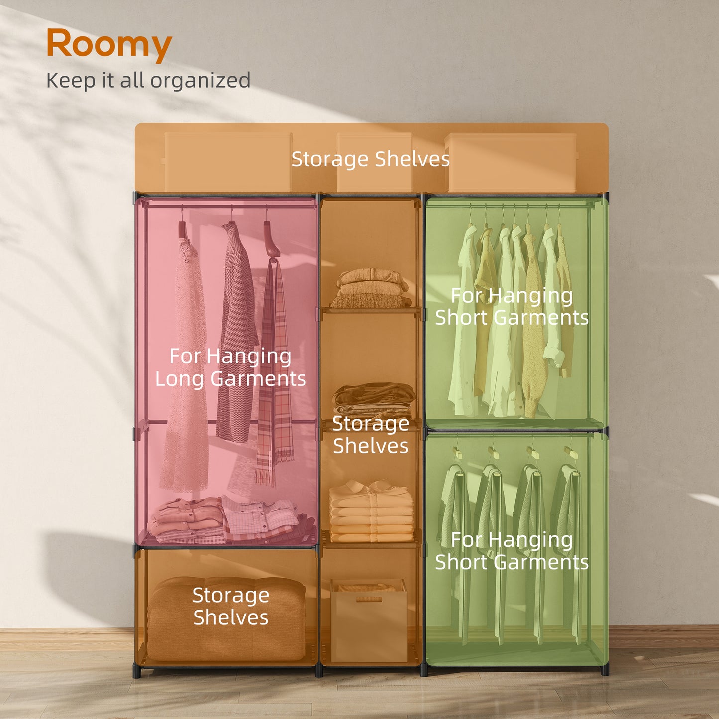 HOMCOM Portable Wardrobe With 8 Shelves And 3 Hanging Rails Open Black Clothes Organizer