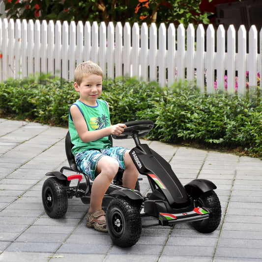 HOMCOM Metal Kids Pedal Go Kart with Adjustable Seat Inflatable Tyres Black - ALL4U RETAILER LTD