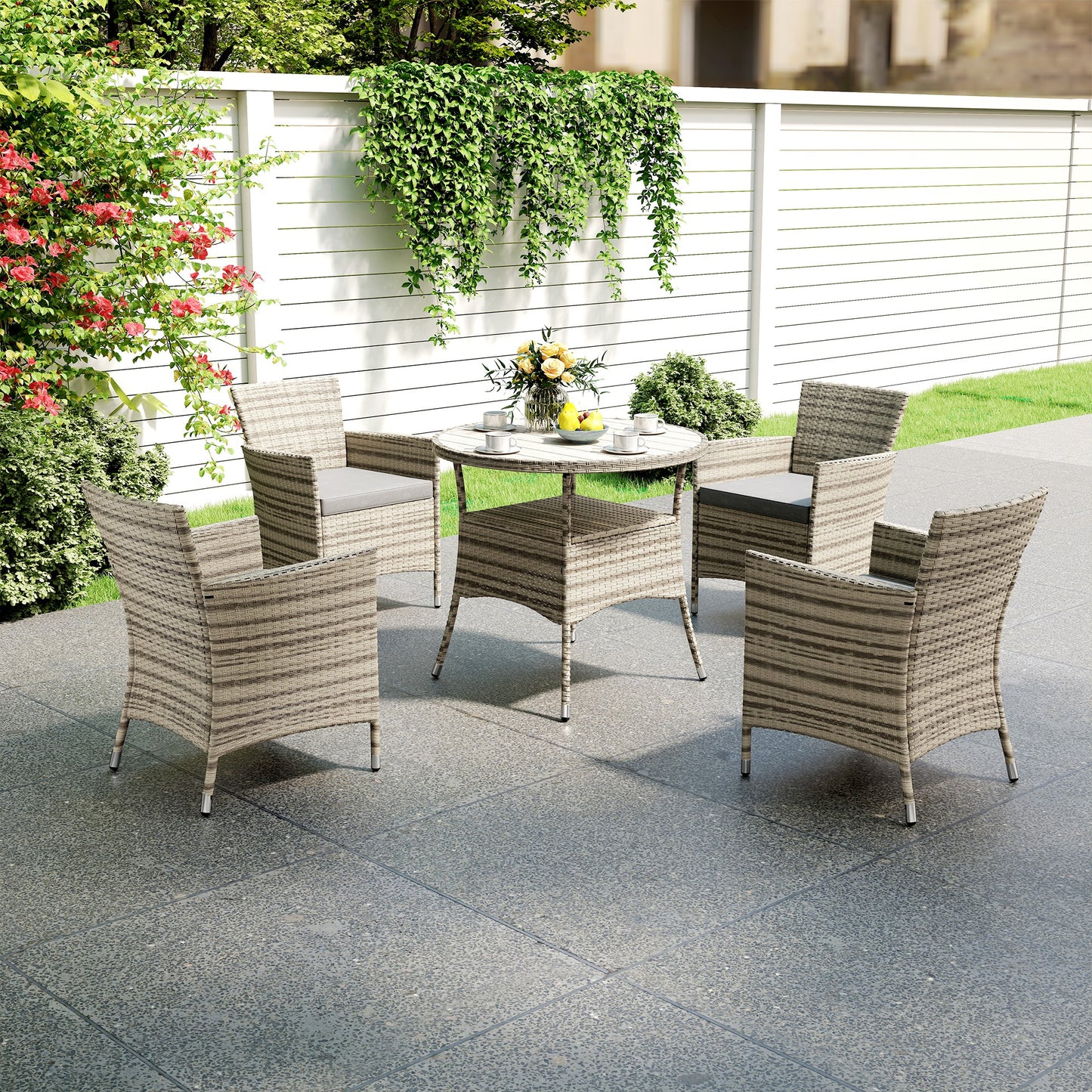 Outsunny Five Piece Rattan Garden Set With Two Tier Table Grey Outdoor Patio Furniture