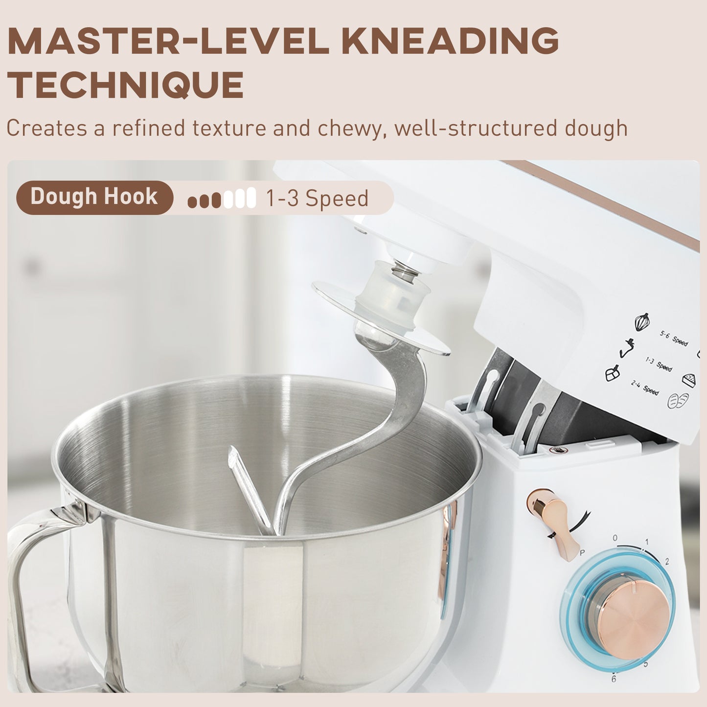 HOMCOM Stand Mixer 1400W Six Speed Pulse 5L Stainless Steel Bowl With Dough Hook Whisk Splash Guard Tilt Head