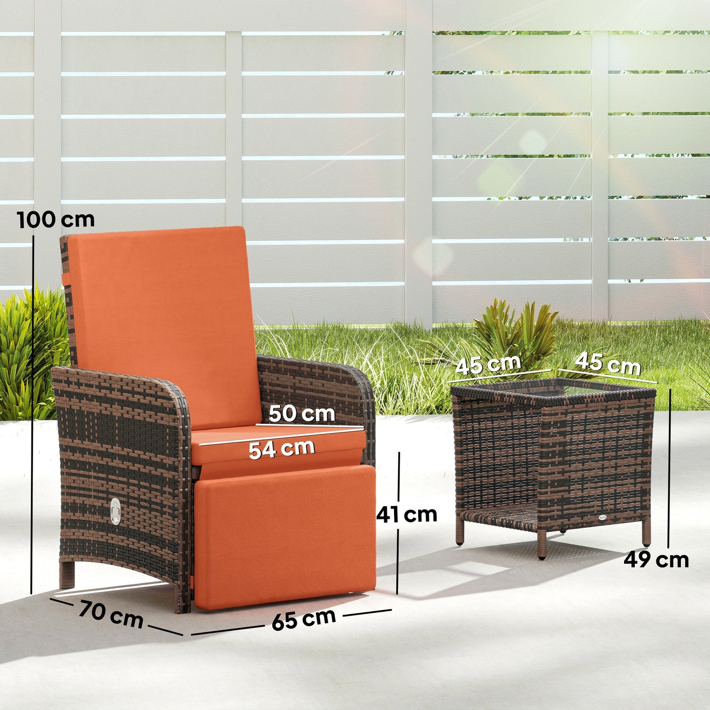 Outsunny 3 Piece Rattan Bistro Set With Cushions And Storage Function For Balcony Orange