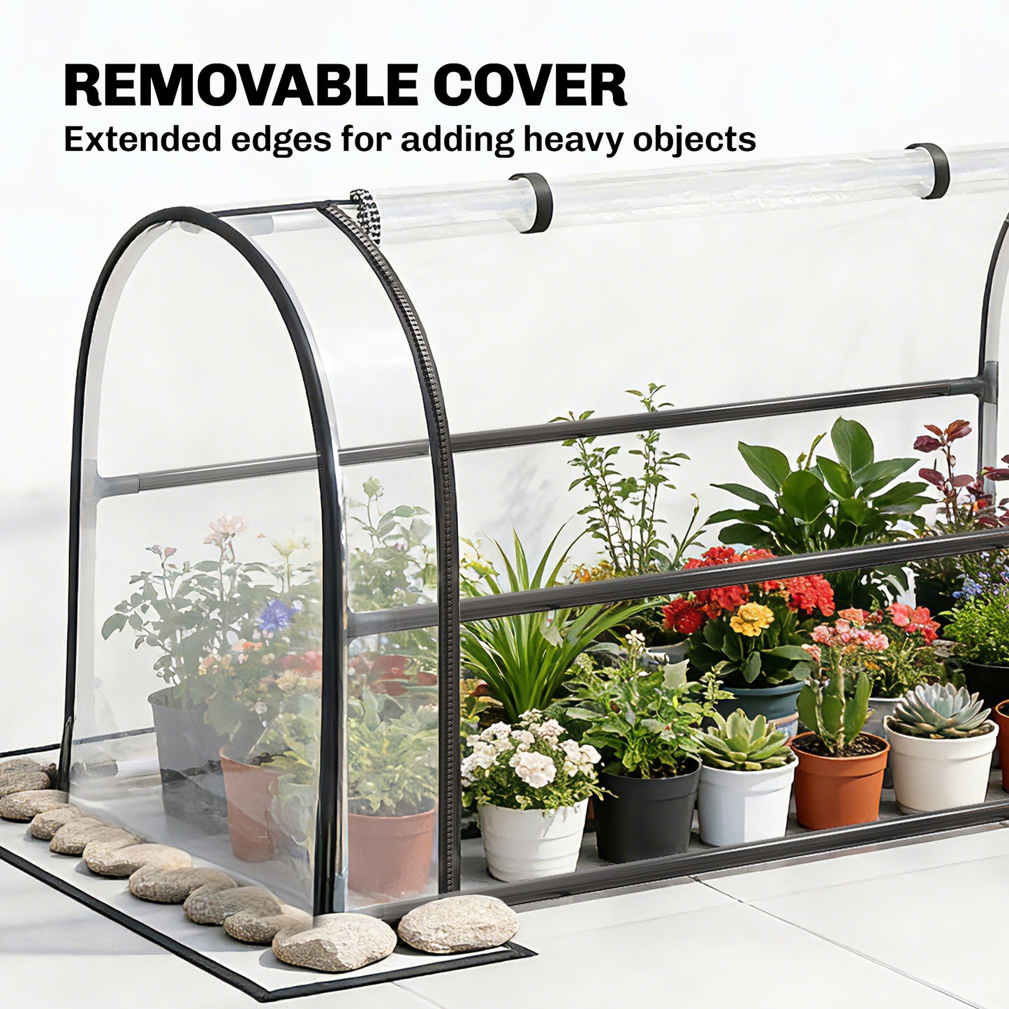 Outsunny Raised Planter With Flip Up Greenhouse Cover On Legs Drainage Hole Black Metal Garden Bed