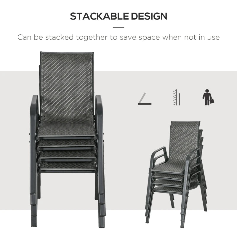 Outsunny Set of 4 Stackable Outdoor Rattan Chairs with Armrests and Backrest - Stylish Mixed Grey Patio Seating Solution - ALL4U RETAILER LTD