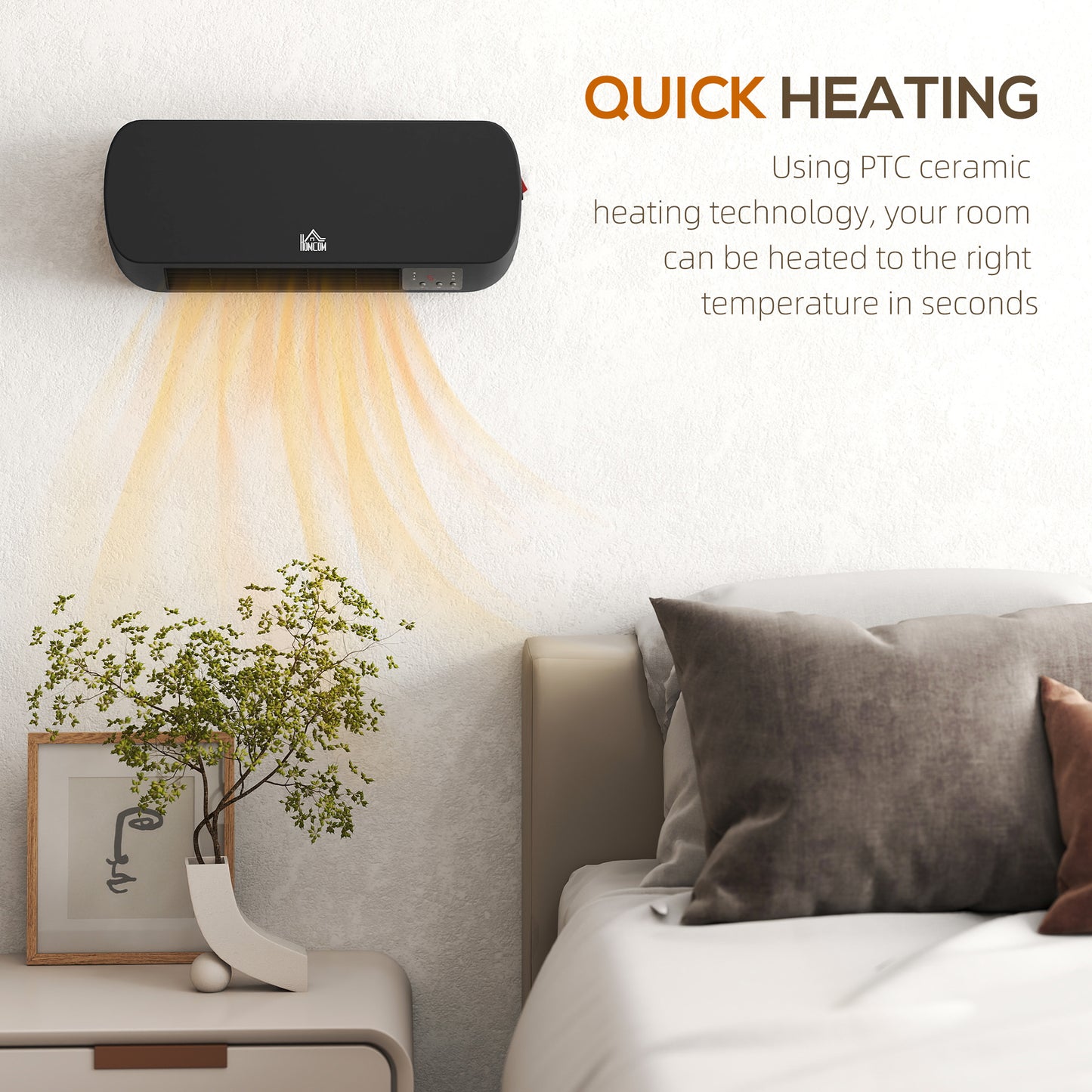 HOMCOM 2000W Wall Mounted Ceramic Space Heater Black With Adjustable Temperature Range 10 To 49 C For Fast Home Heating