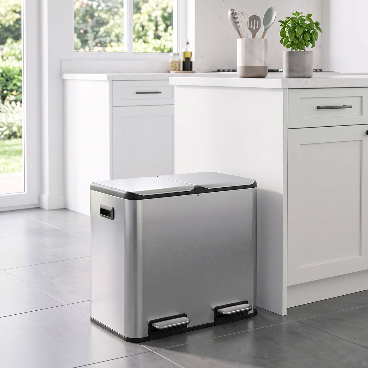 Homcom Dual Compartment Kitchen Bin 2X20L Stainless Steel Pedal Soft Close