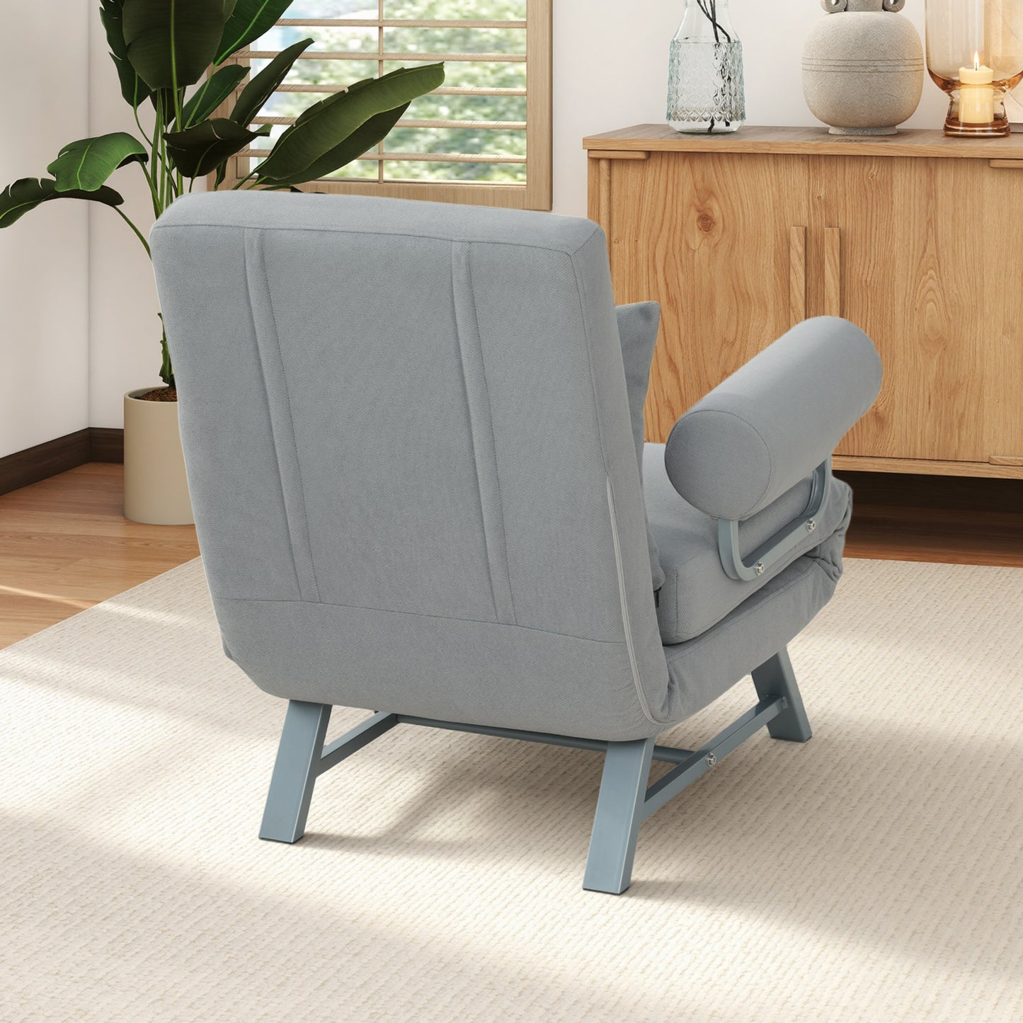 HOMCOM 3 In 1 Sofa Bed Chair With Adjustable Backrest And Removable Armrests In Light Grey