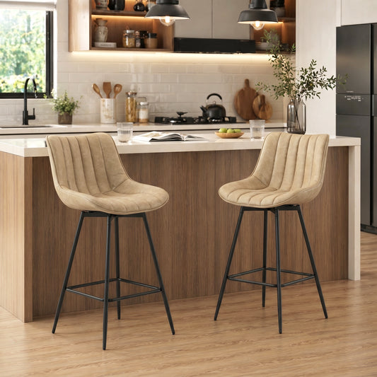 HOMCOM Set Of 2 PU Leather Swivel Bar Stools Light Brown 360 Degree Swivel For Kitchen Island