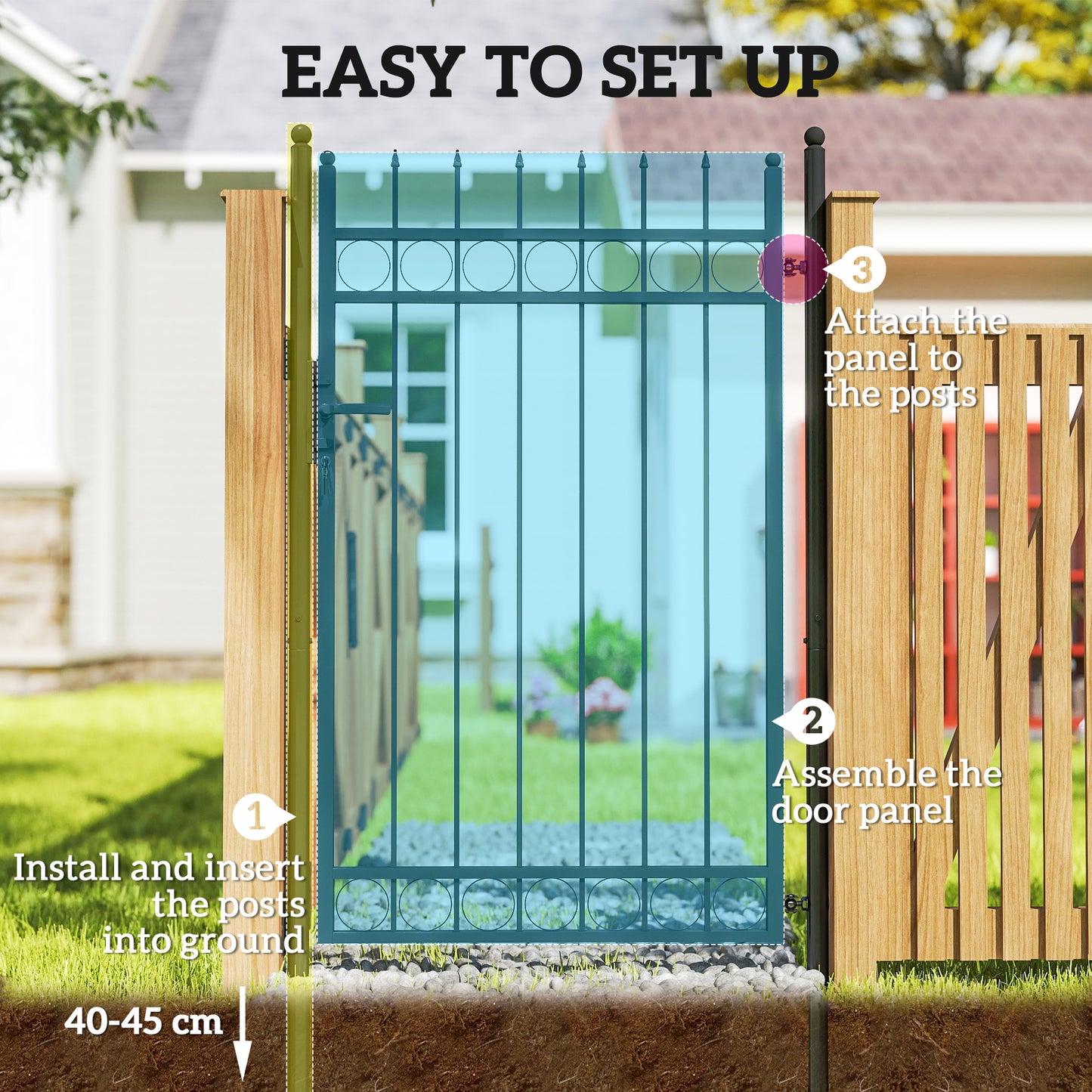 Outsunny Galvanised Steel Garden Gate 105 x 204 cm Black With Lock Keys And Handle
