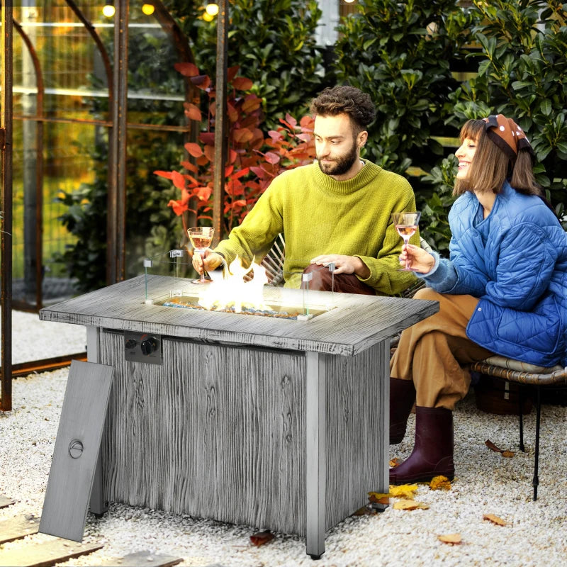 Outsunny 50,000 BTU Gas Fire Pit Table - Grey, with Cover, Glass Screen, and Glass Beads - ALL4U RETAILER LTD