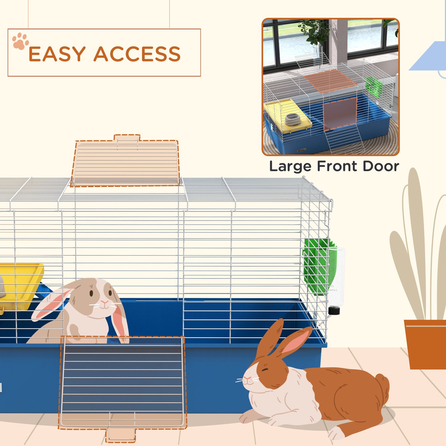 PawHut Blue Small Animal Habitat for Chinchillas, Rabbits, and Guinea Pigs with Ramp and Platform, 99 x 52 x 53cm - ALL4U RETAILER LTD