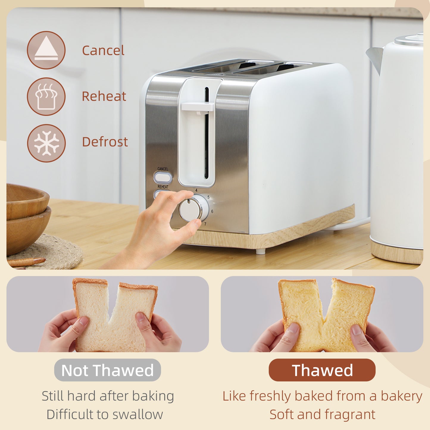 HOMCOM White Kettle and Toaster Set 1.7L 3000W 2 Slice Toaster with 7 Level Browning Defrost Reheat Auto Off
