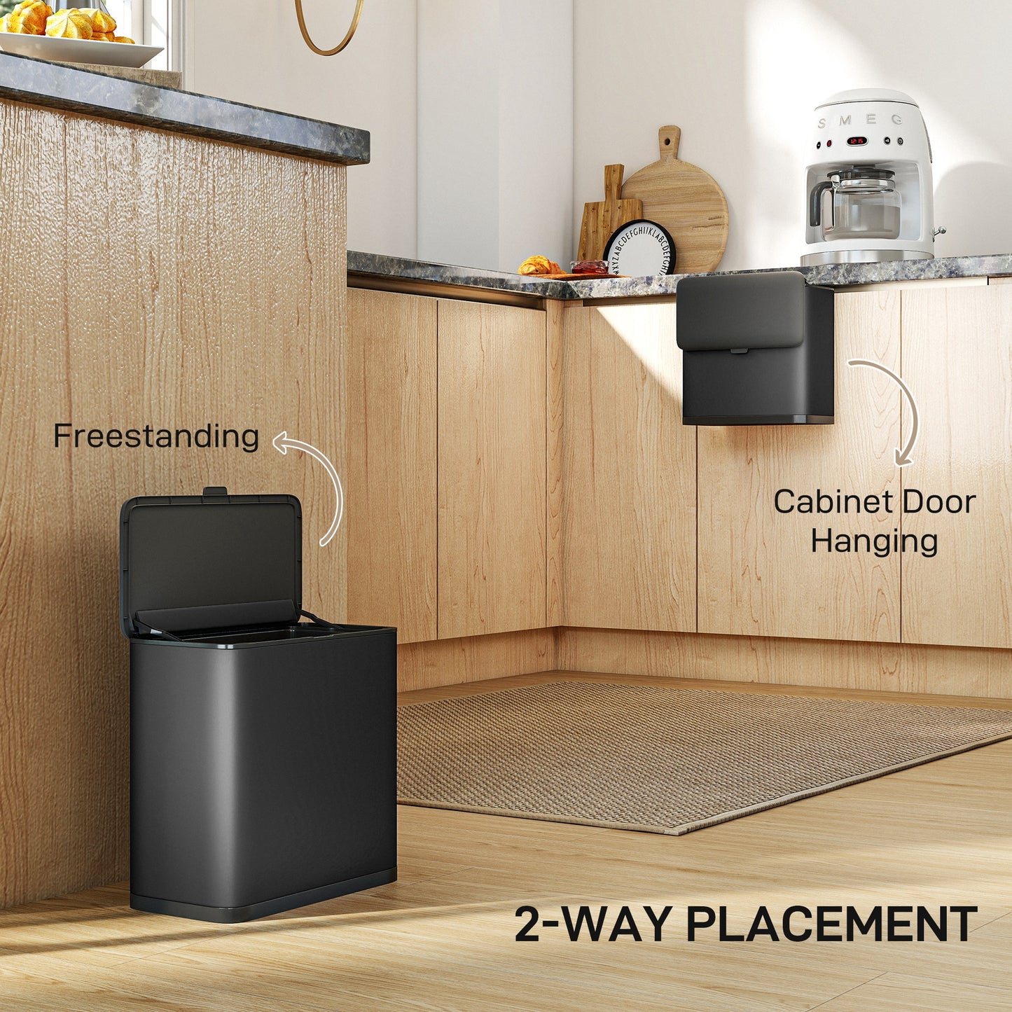 HOMCOM 8L Hanging Kitchen Bin With Lid And Removable Inner Bucket For Kitchen Cabinet Door Under Sink Or Office