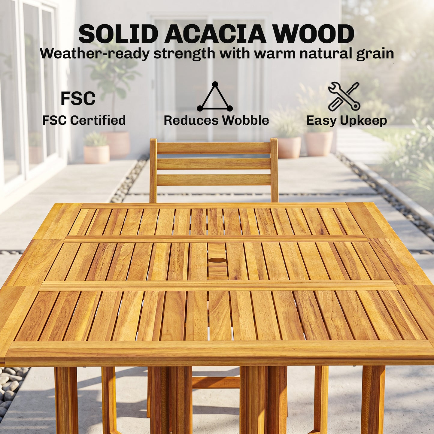 Outsunny 7 Piece Garden Dining Set Extending Table And Six Folding Chairs With Umbrella Hole For Patio Natural Wood
