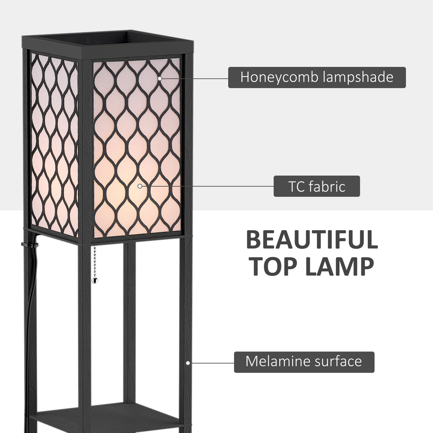 HOMCOM Set of 2 Three Shelf Tall Standing Lamps with Built in Storage Shelves in Black