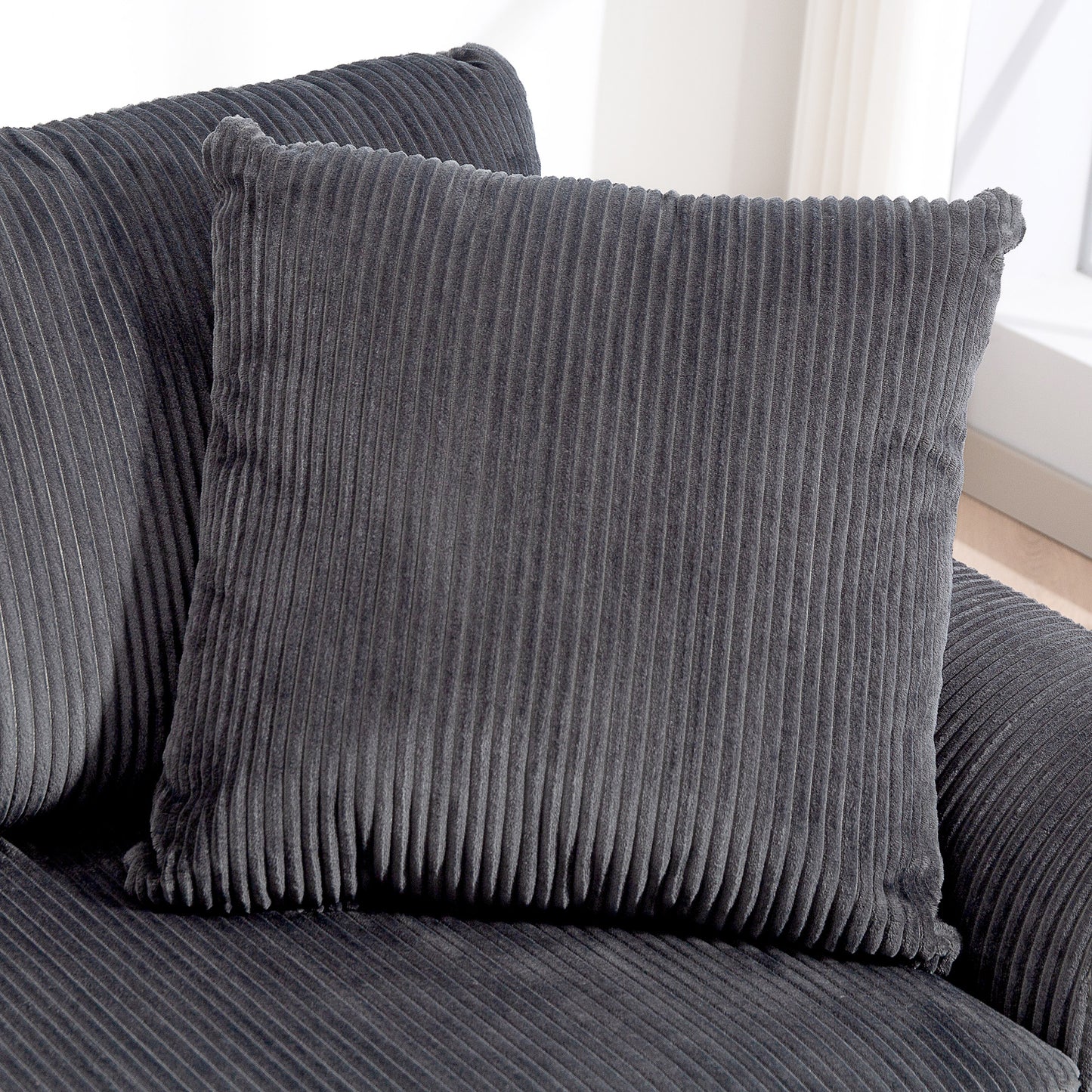 HOMCOM Modern 3 Seater Sofa 212 cm Corduroy Fabric With Spring Cushions And 2 Scatter Cushions Grey Living Room