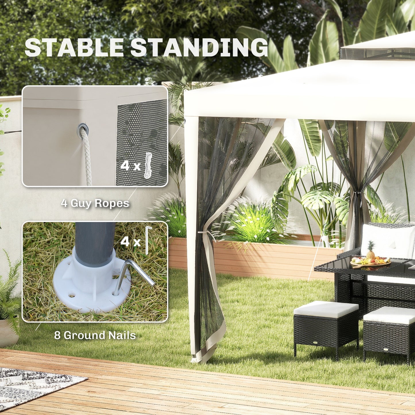 Outsunny 3 X 3 M Gazebo With Removable Mesh Sidewalls Netting Patio Canopy Outdoor Event Shelter Cream White