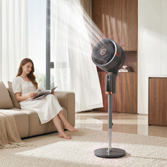 HOMCOM 20 dB Silent Pedestal Standing Fan For Bedroom 44 Inch With 90 Degree Oscillation 8 Speeds LED Light Grey