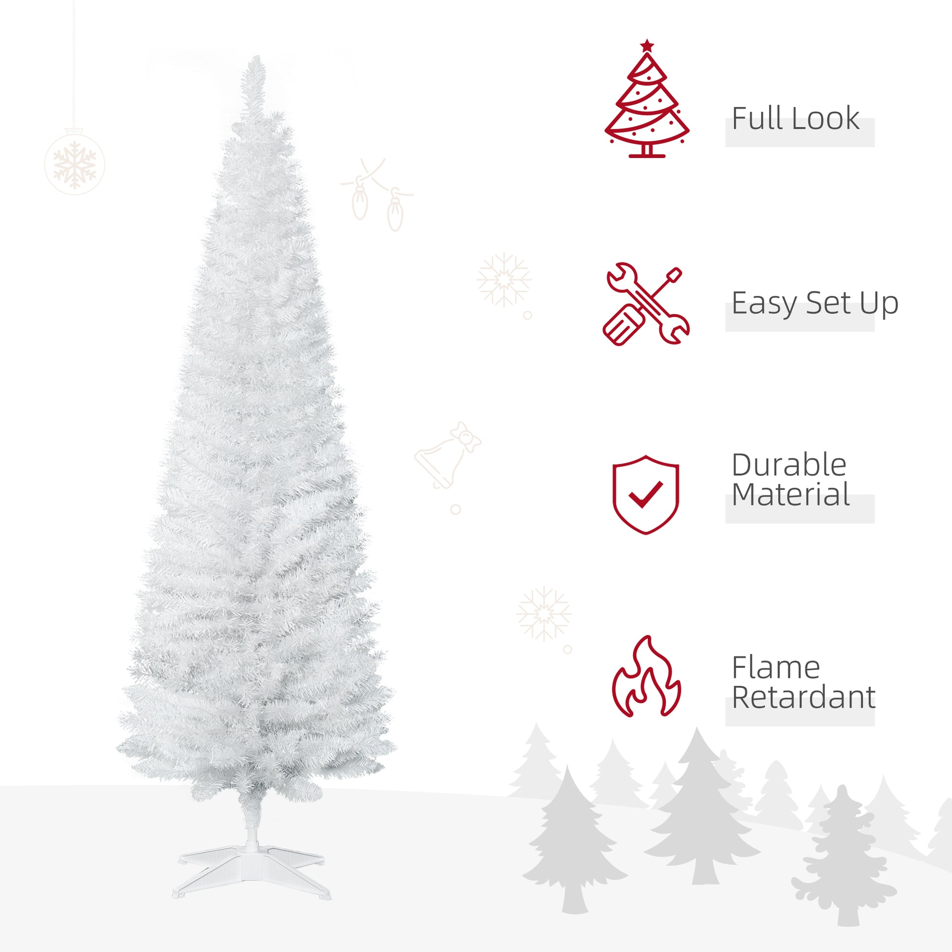 HOMCOM Stunning 6ft Slim White Artificial Pine Christmas Tree with 390 Branch Tips and Stand - ALL4U RETAILER LTD