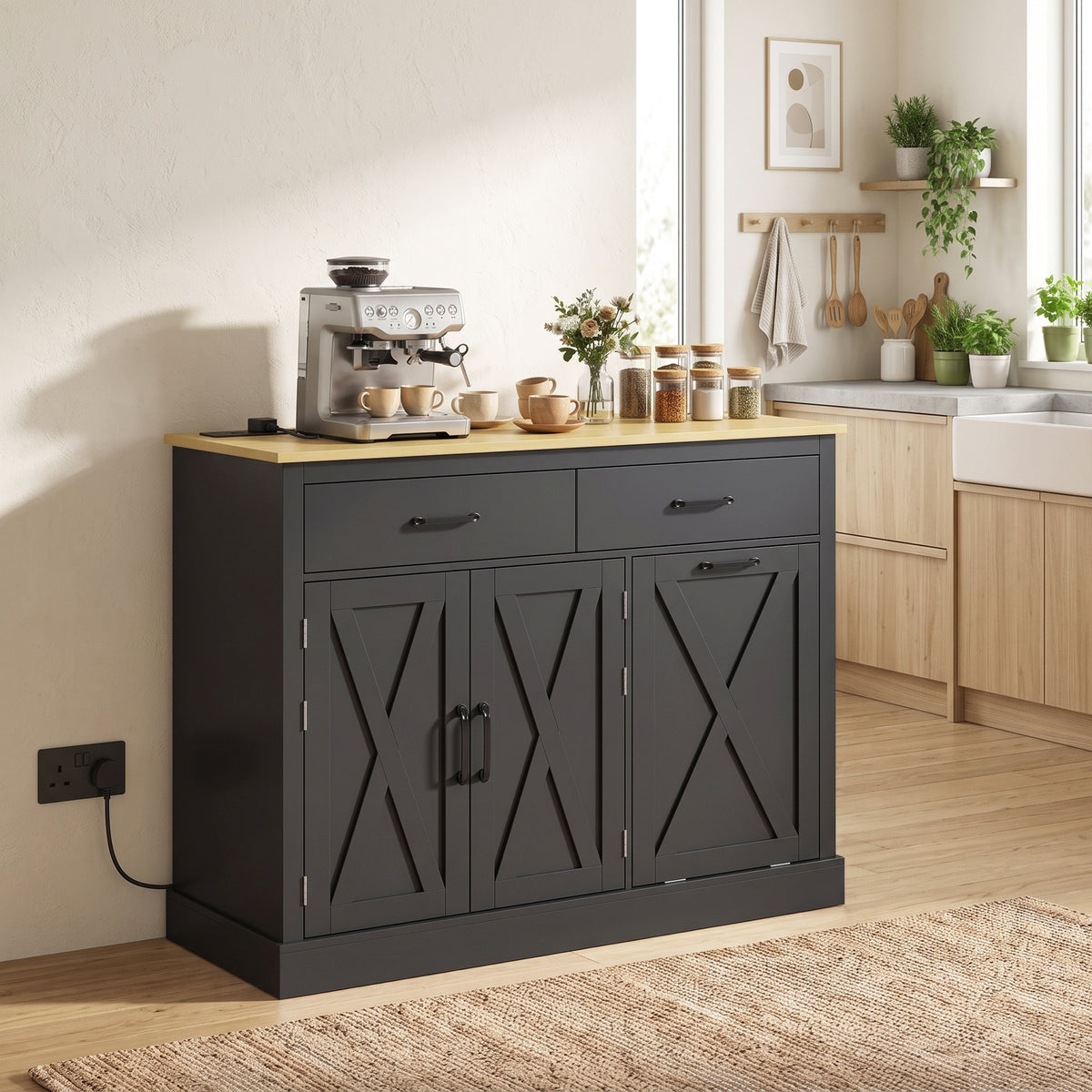 HOMCOM Tilt Out Trash Cabinet With Charging Station And 57 Liter Bin