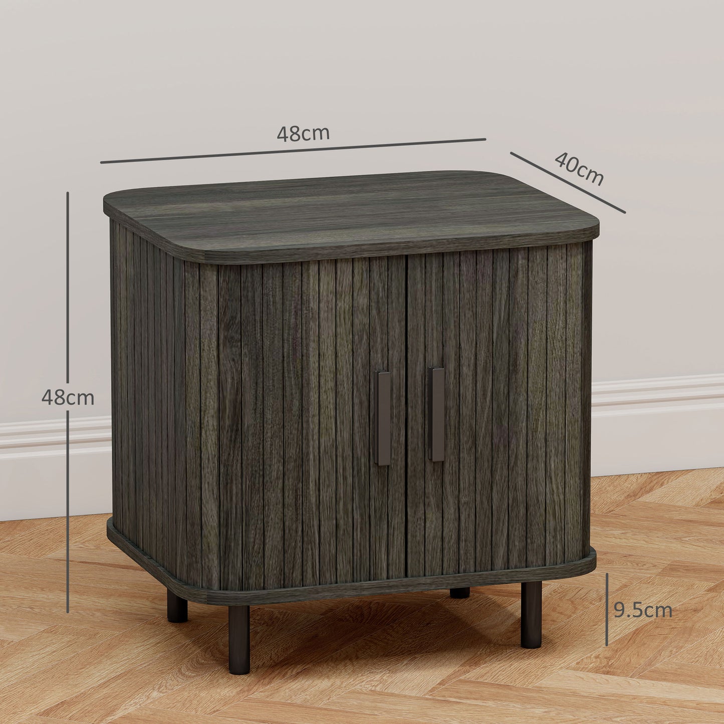 HOMCOM Nightstand With Sliding Doors And Metal Legs Grey Two Tier Bedside Table Nordic End Table