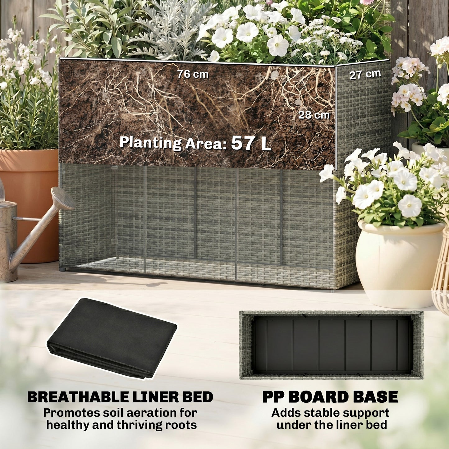 Outsunny Rattan Planter With Trellis Raised Bed Garden Planter Liner For Climbing Plants Vegetables Flowers Dark Grey