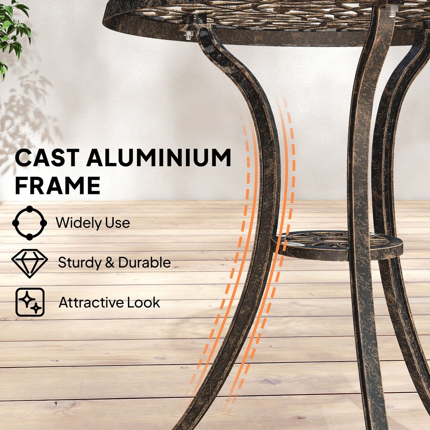 Outsunny 3 Piece Aluminium Bistro Set Outdoor Patio Garden Table and Two Chairs Brown