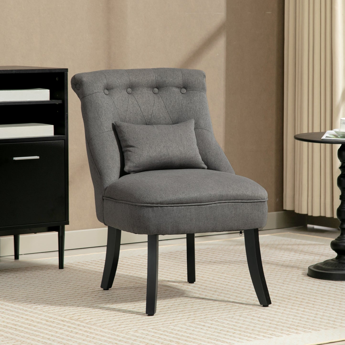 HOMCOM Fabric Upholstered Tub Chair With Pillow Solid Wood Legs Charcoal Grey Living Room Accent Chair