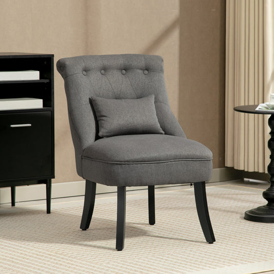 HOMCOM Fabric Upholstered Tub Chair With Pillow Solid Wood Legs Charcoal Grey Living Room Accent Chair