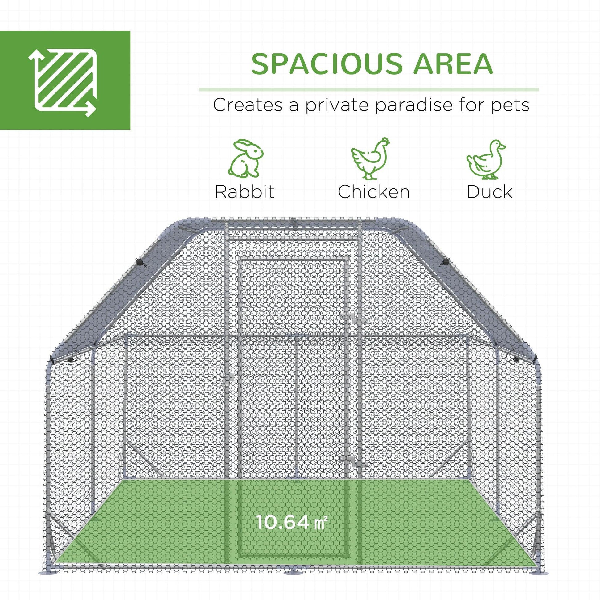 PawHut Large Outdoor Chicken Run Coop for 10-12 Chickens, 2.8x3.8x2m - ALL4U RETAILER LTD