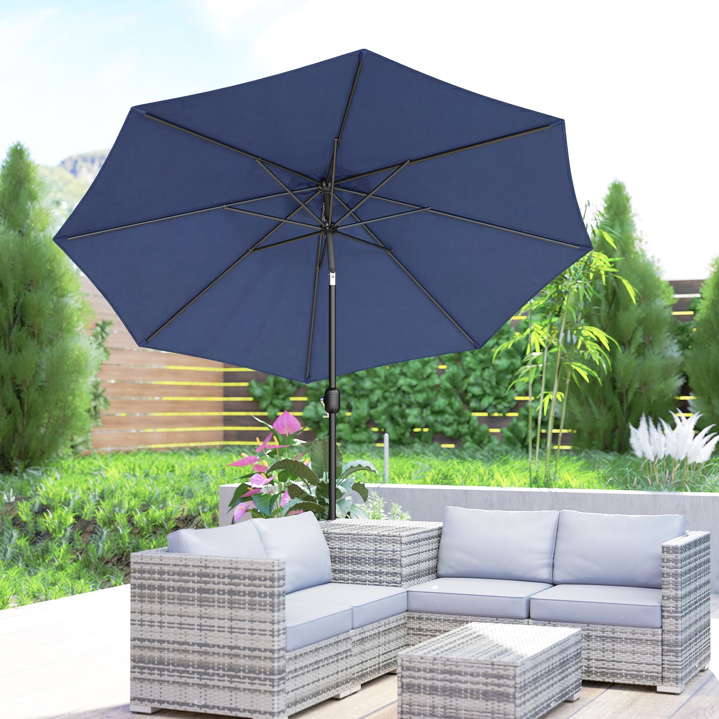 Outsunny 3m Garden Parasol Umbrellas With Tilt And Crank Handle 8 Ribs Navy Blue