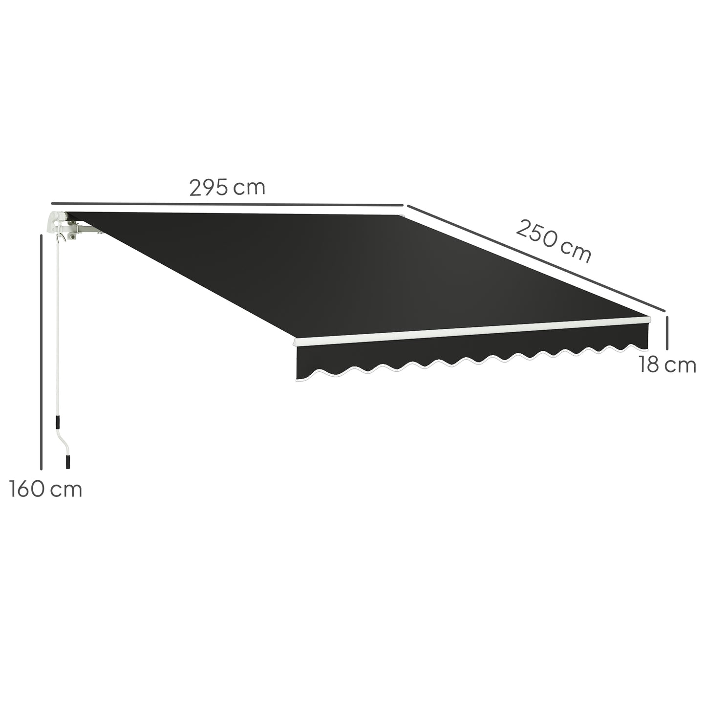 Outsunny 3 x 2.5m Garden Patio Manual Awning With Retractable Canopy Sun Shade Shelter Fittings And Crank Handle Black