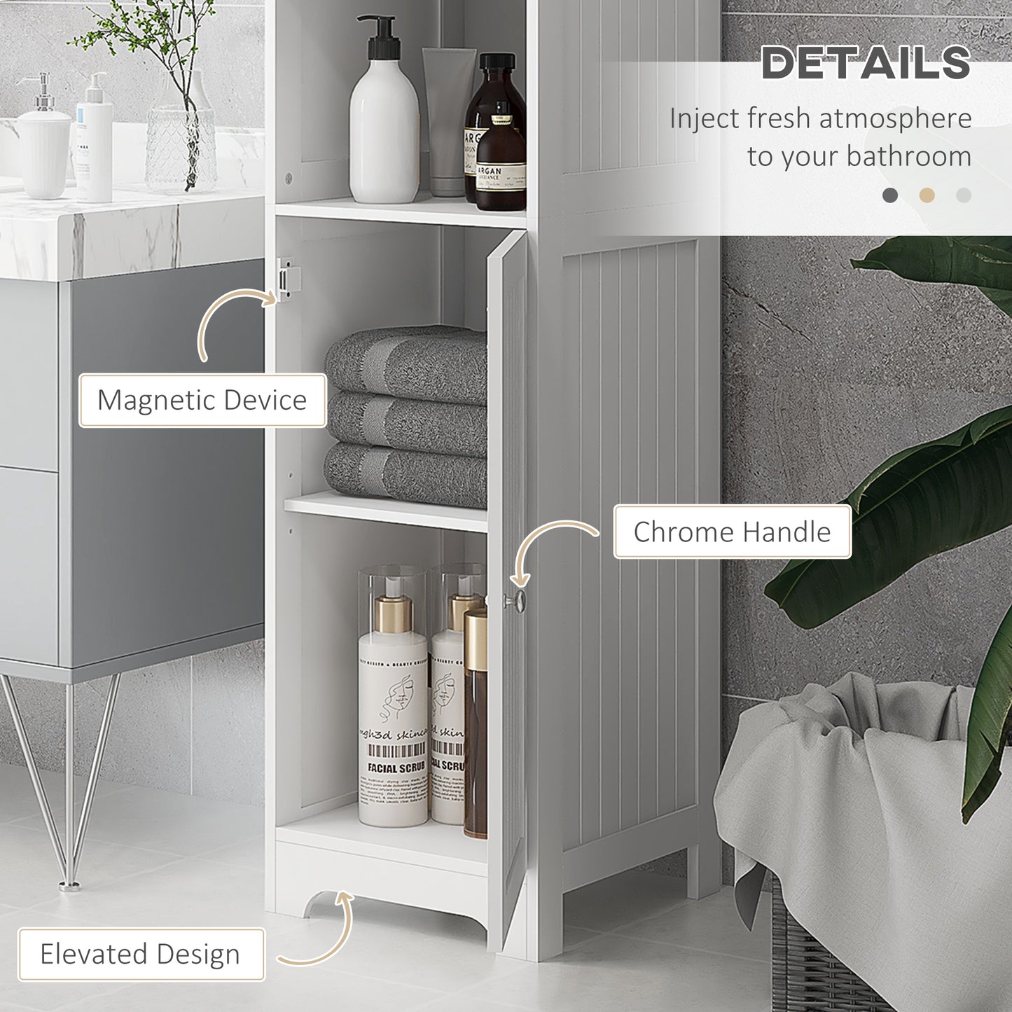 HOMCOM Slim Tall Bathroom Storage Cabinet With 3 Open Shelves And 2 Tier Cabinet With Door White