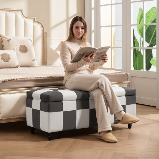 HOMCOM Storage Ottoman Bench With Wood Legs Velvet Surface Dark Grey White 114 x 47 x 47 cm