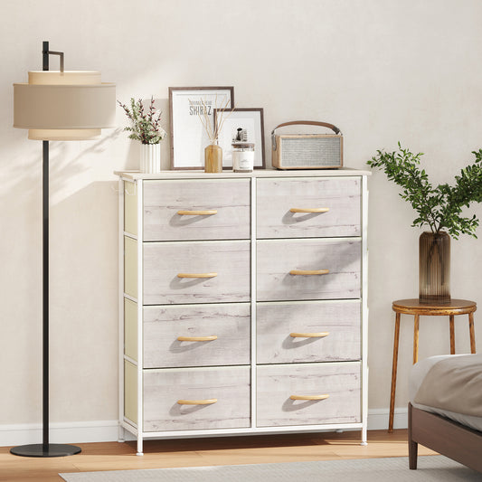 HOMCOM Chest Of Eight Fabric Drawers With Natural Wood Finish And Steel Frame Storage Organizer
